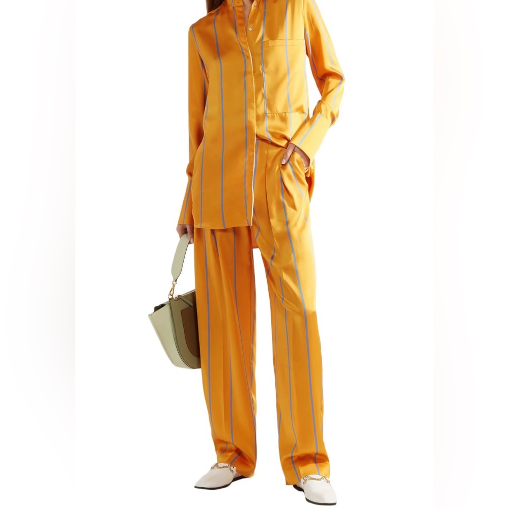 Victoria Beckham Orange Satin Stripe Wide-Leg Trousers